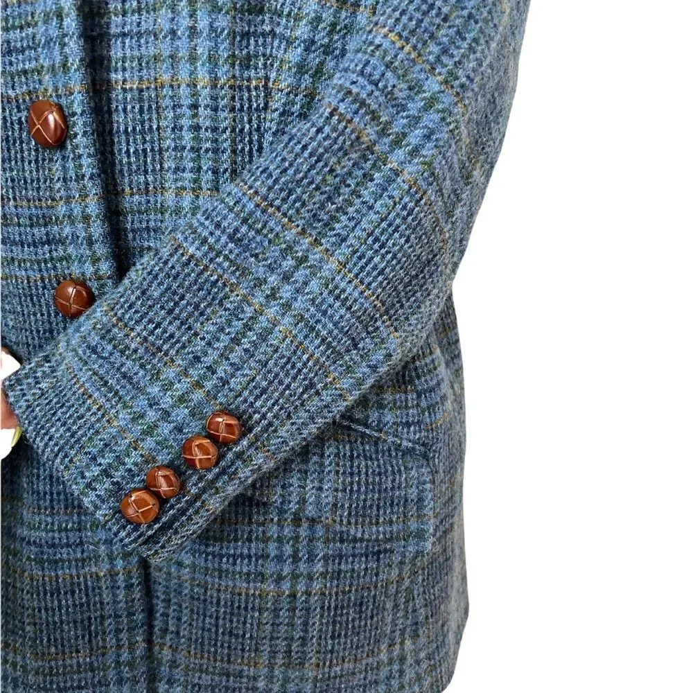 ORVIS Blue Plaid Petite 100% Wool Preppy Acdemia Blazer 14P